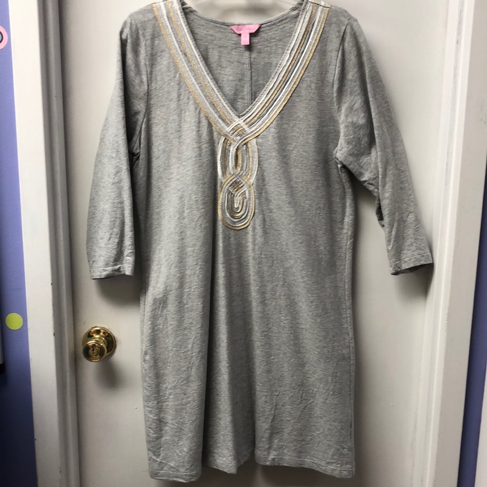 Lilly Pulitzer Gray Tie Front Sweater Dress with Dolman Sleeves